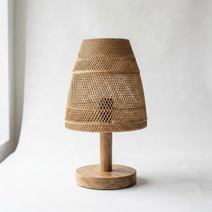 Timbera handwoven rattan and solid wood decorative faux lamp for modern home décor